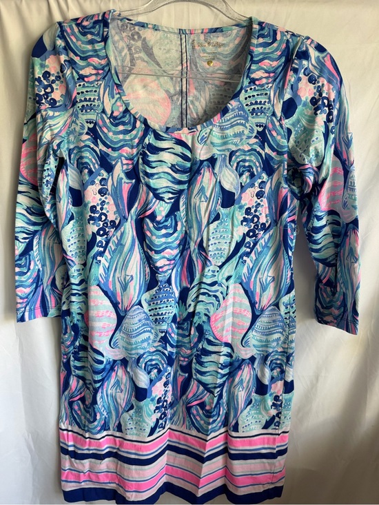 Lilly Pulitzer Dresses & Skirts - Lilly Pulitzer Beacon Dress Scale Up Twilight Blue Pink 3/4 Sleeve Small